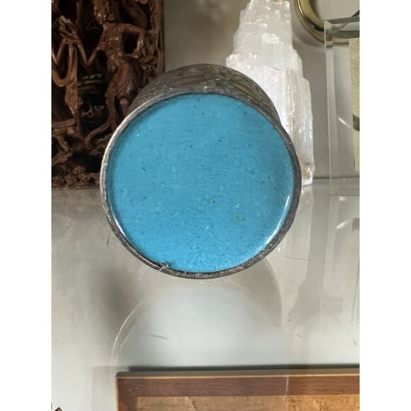 Vintage Chinese Cloisonné Enamel Vase Floral Design Brass Rim Mid Century - Picture 8 of 12